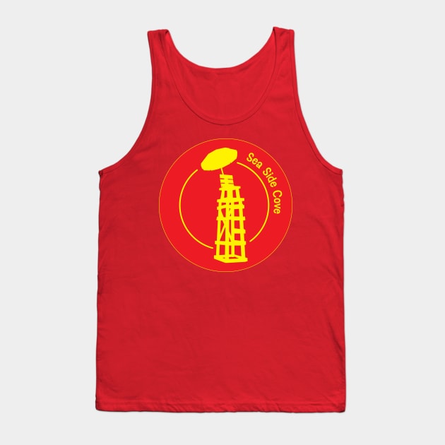 Sea Side Cove Lifeguard Logo Yellow and Red Tank Top by Katya Summers Books